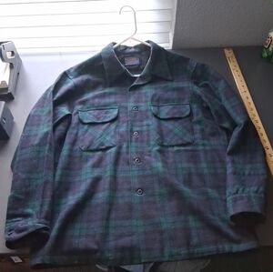 Vintage Pendleton Wool Tartan Plaid Button Down Shirt Blue Green Large